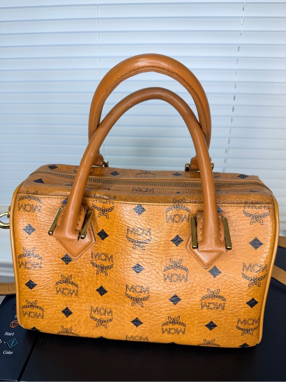 MCM Cognac Visetos Dome Satchel with Gold Hardware - Picture 2 of 12